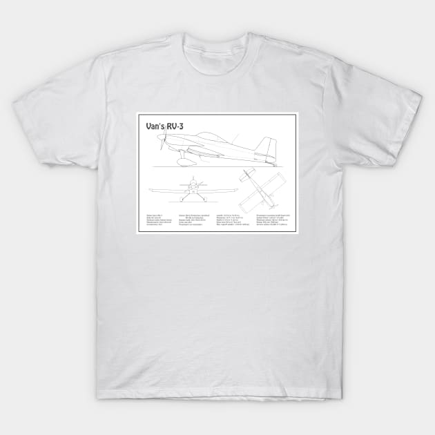 Van’s RV-3 - Airplane Blueprint - BD T-Shirt by SPJE Illustration Photography